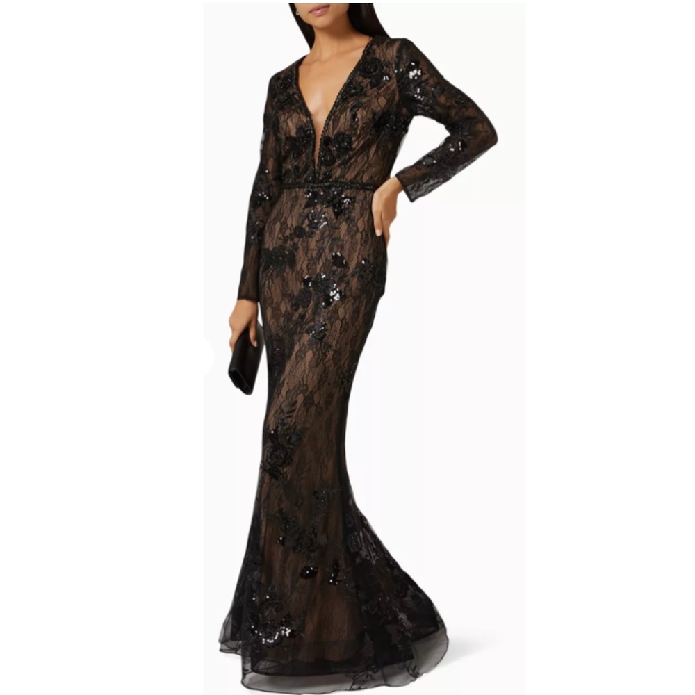 MAC DUGGAL | Floral Embellished Lace Trumpet Dress